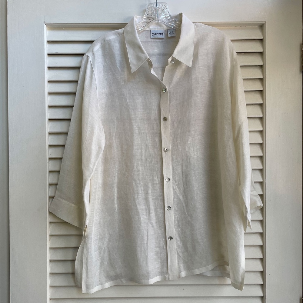 Chico Linen-Silk Shirt- ¾ Sleeve, Size 2